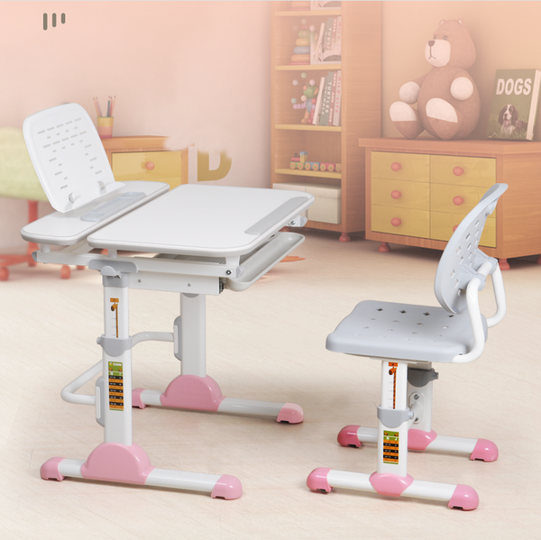 Big Paw Height Adjustable Kids Ergonomic Study Desk & Chair Set#Blue/Pink